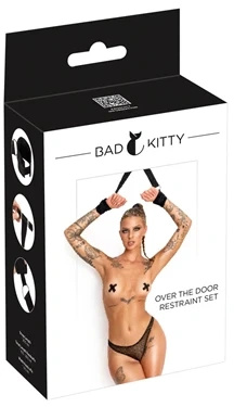 Bad Kitty zestaw pasów z mankietami do montażu na drzwiach, czarny