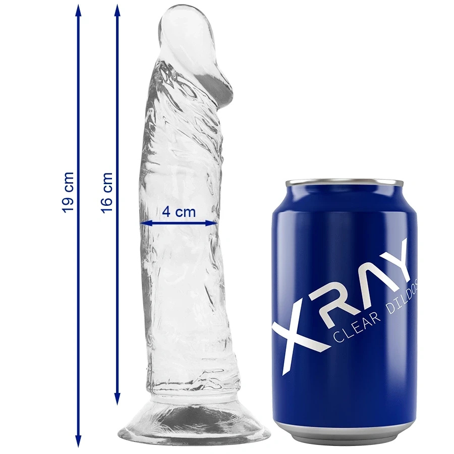 XRAY Clear dildo przezroczyste 19 cm, elastyczne, z przyssawką